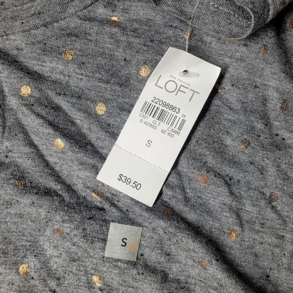 NWT LOFT Gray and Rose Gold Polka Dots 3/4 Sleeve Tee Women's Size Small - Picture 3 of 17